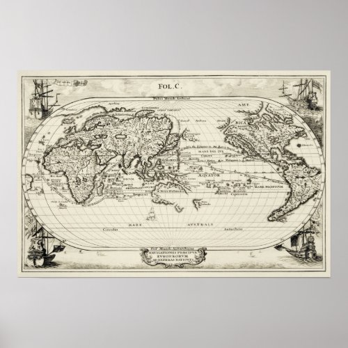 Decorative replica 16th Century Antique World Map Poster
