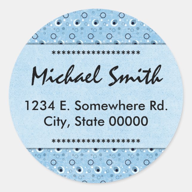 Decorative Retro Blue Dots Name Address Bookplate (Front)