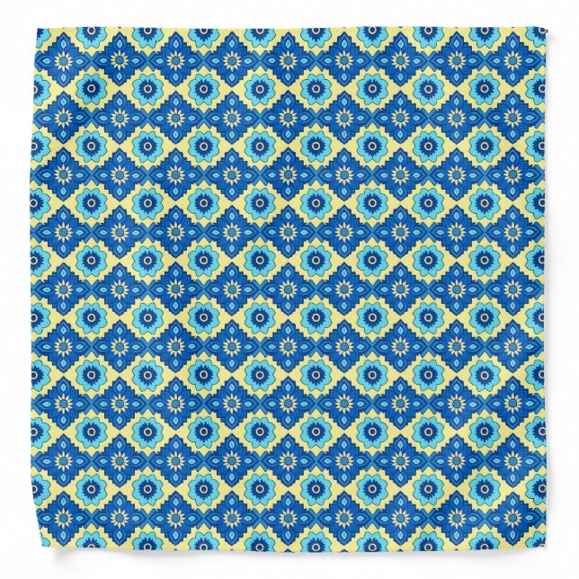 Decorative Retro Geometric Floral Pattern Bandana (Front)