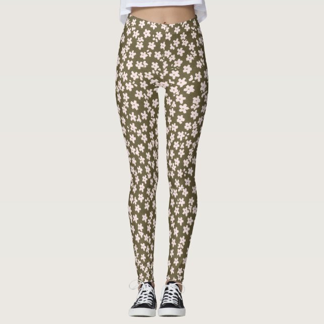 Decorative Retro Japanese Floral Pattern Leggings (Front)