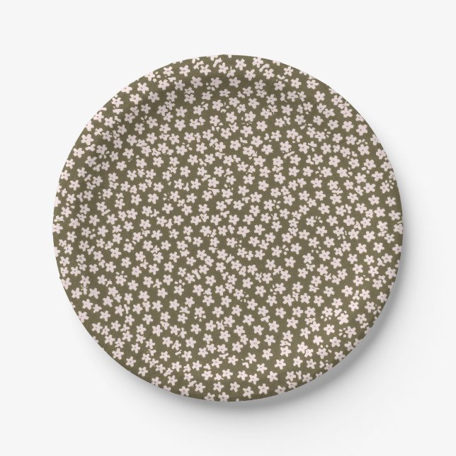 Decorative Retro Japanese Floral Pattern Paper Plates (Front)