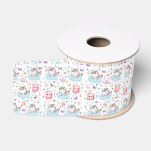 Decorative Ribbon Blue Pink Unicorn Rainbow Cat 