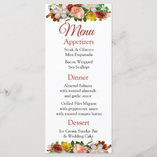 Decorative Rose Gold Bouquet Wedding Menu Card