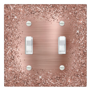 Decorative Rose Gold Foil and Glitter Girly Glam Light Switch Cover