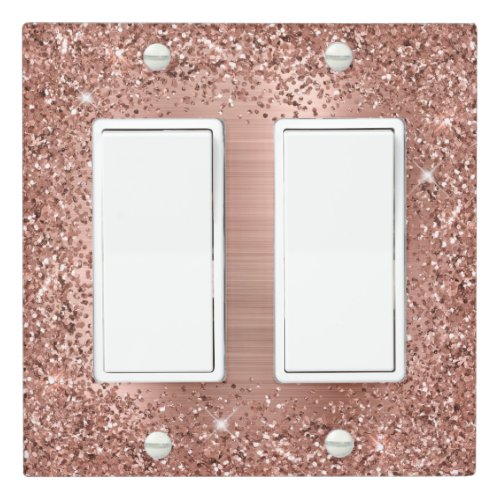 Decorative Rose Gold Foil and Glitter Girly Glam Light Switch Cover