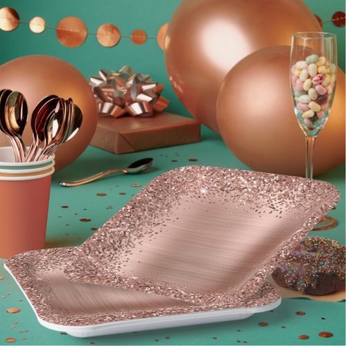 Decorative Rose Gold Foil and Glitter Girly Glam Paper Plates