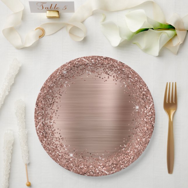 Decorative Rose Gold Glitter and Foil Girly Glam Paper Plates (Wedding)