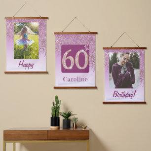 Decorative Rose Gold Glitter, Photos 60th Birthday Hanging Tapestry