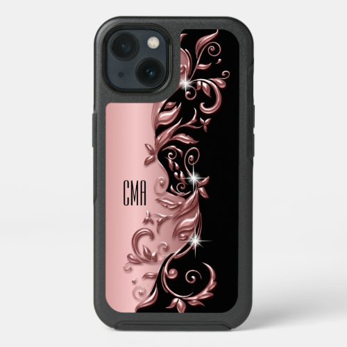 Decorative Rose Gold Ornate Design  Monogram iPhone 13 Case