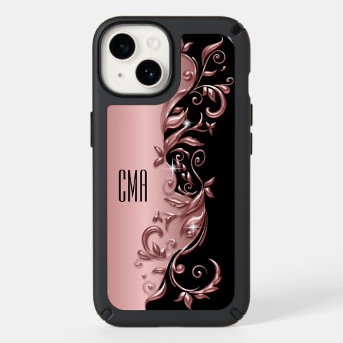 Decorative Rose Gold Ornate Design  Monogram Speck iPhone 14 Case