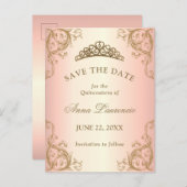 Decorative Rose Gold Quinceanera Save The Date Postcard (Front/Back)