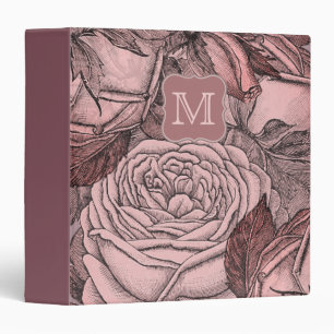 Decorative Roses Blush Pink Monogram 3 Ring Binder