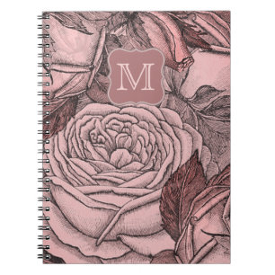 Decorative Roses Blush Pink Monogram Notebook