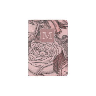 Decorative Roses Blush Pink Monogram Passport Holder