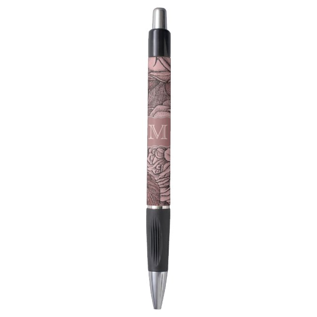 Decorative Roses Blush Pink Monogram Pen (Front Vertical)