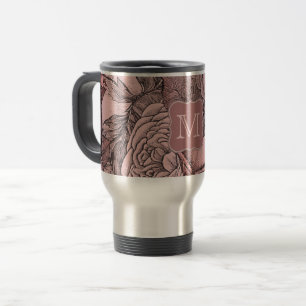 Decorative Roses Blush Pink Monogram Travel Mug