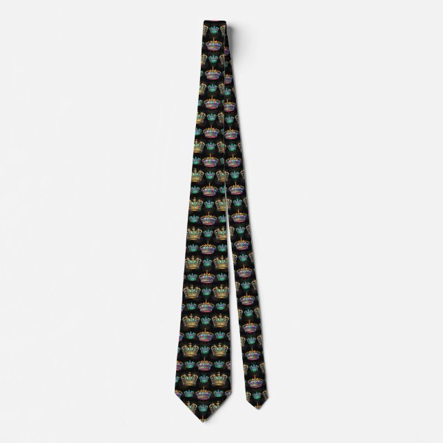 Decorative Royal Crown Black Pattern  Neck Tie (Front)
