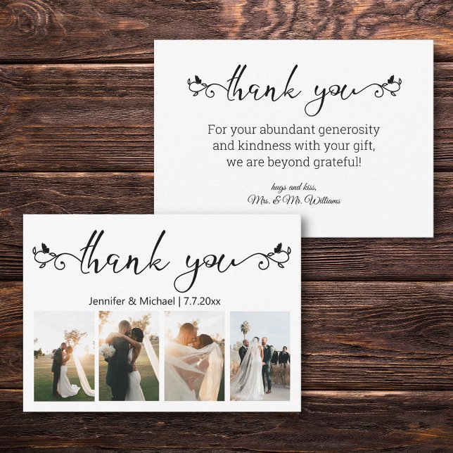decorative script thank you 4 photos wedding  note card (Creator Uploaded)