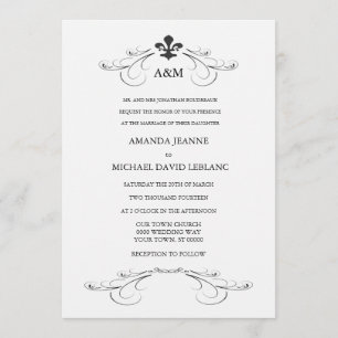 Decorative Scroll Fleur de Lis Wedding (gray) Invitation