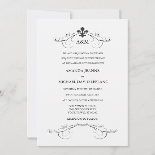 Decorative Scroll Fleur de Lis Wedding Invitations