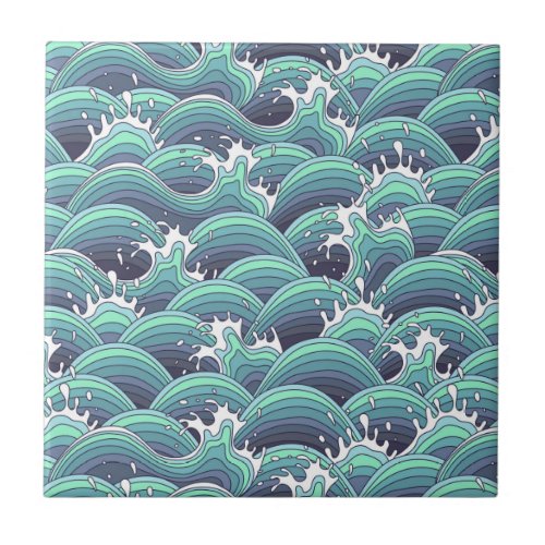 Decorative Sea Wave Background Ceramic Tile