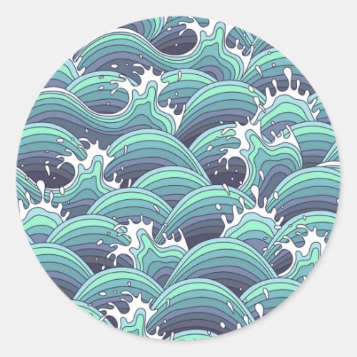 Decorative Sea Wave Background Classic Round Sticker