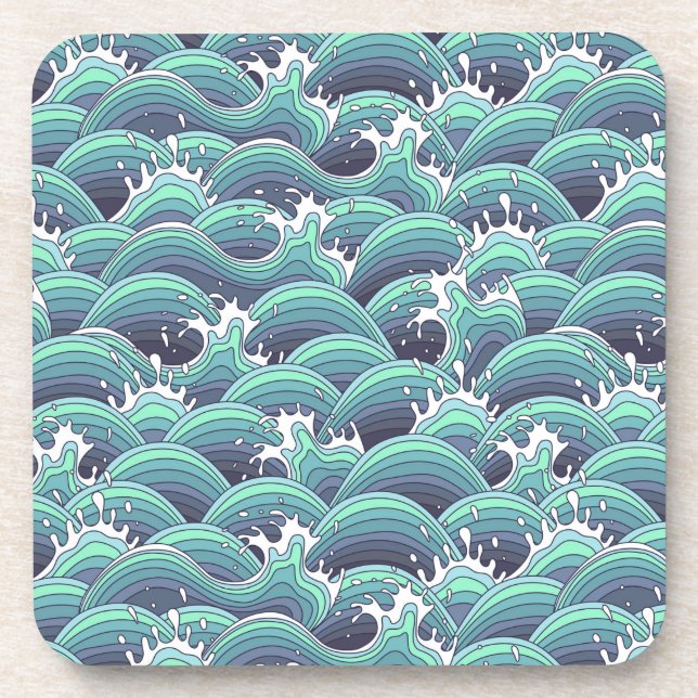 Decorative Sea Wave Background Coaster (Front)