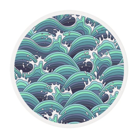 Decorative Sea Wave Background Edible Frosting Rounds (Front)