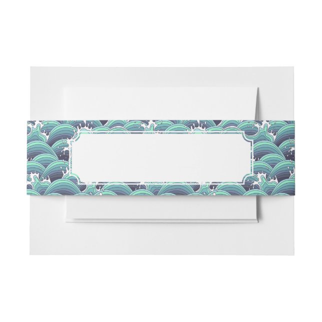 Decorative Sea Wave Background Invitation Belly Band (Front Example)