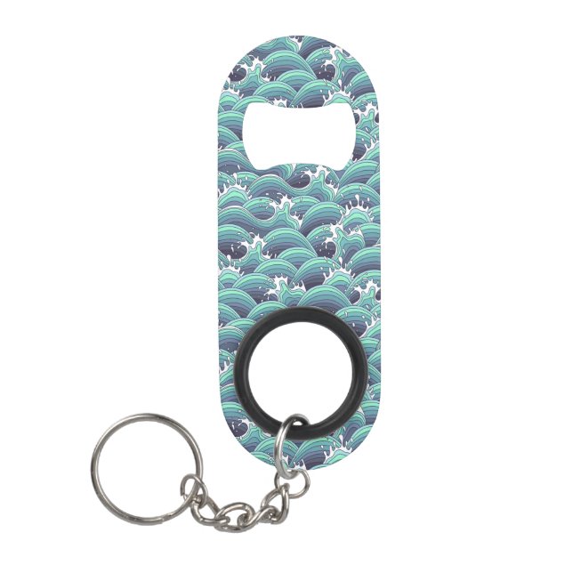 Decorative Sea Wave Background Keychain Bottle Opener (Front)