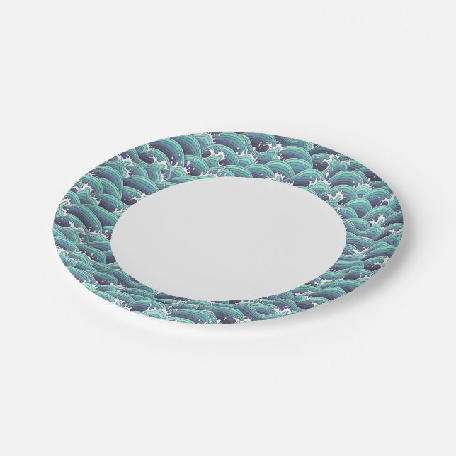 Decorative Sea Wave Background Paper Plates (Angled)