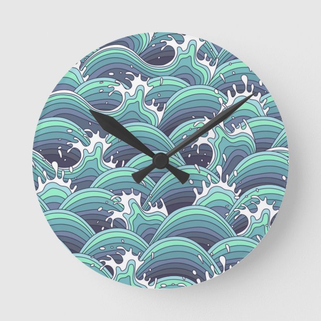 Decorative Sea Wave Background Round Clock (Front)