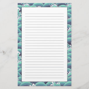 Decorative Sea Wave Background Stationery