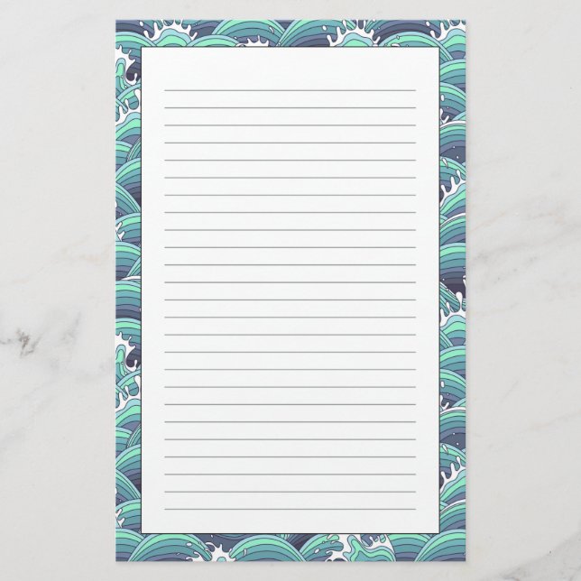 Decorative Sea Wave Background Stationery (Front)