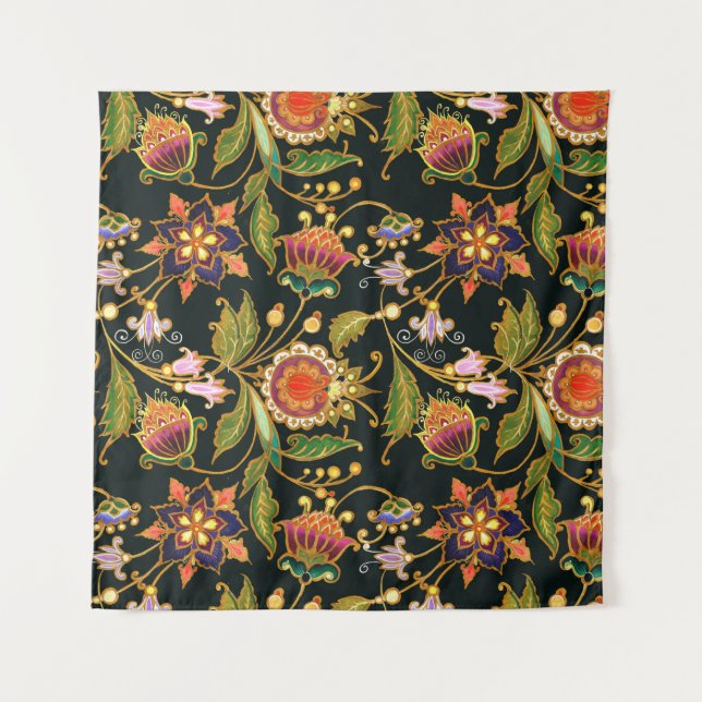 decorative seamless pattern. Flowers leaves curls  Tapestry (Front)