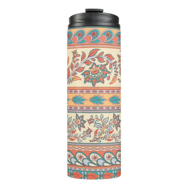 Decorative seamless pattern of borders with flower thermal tumbler (Front)