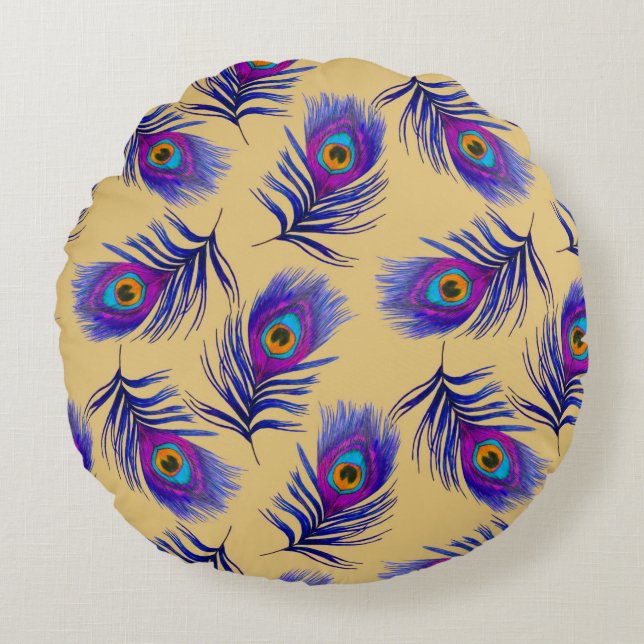 Decorative seamless pattern with beautiful peacock round pillow (Front)