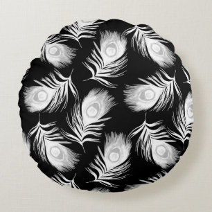 Decorative seamless pattern with beautiful peacock round pillow