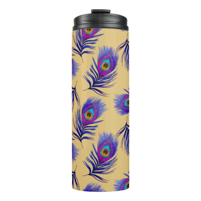 Decorative seamless pattern with beautiful peacock thermal tumbler (Front)