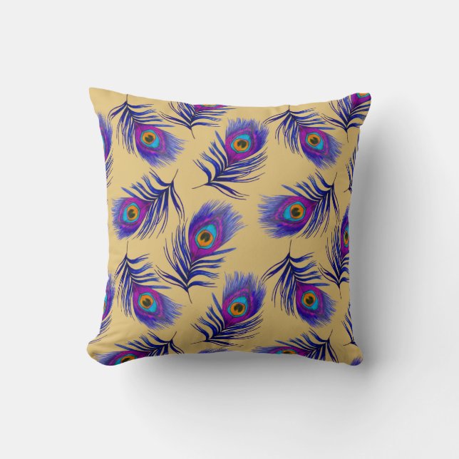 Decorative seamless pattern with beautiful peacock throw pillow (Front)