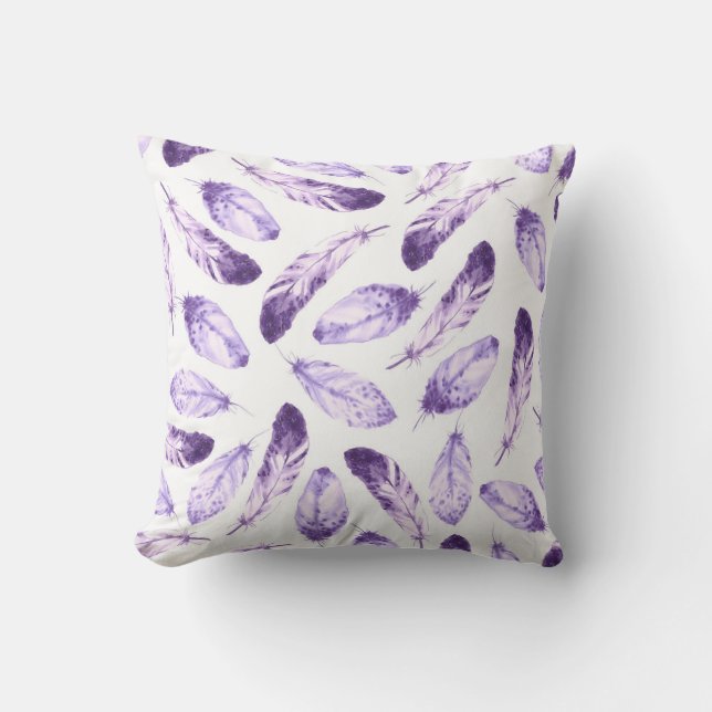 Decorative seamless pattern with feathers. Waterco Throw Pillow (Front)