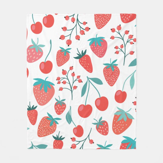 Decorative seamless pattern with fruits, strawberr fleece blanket (Front)