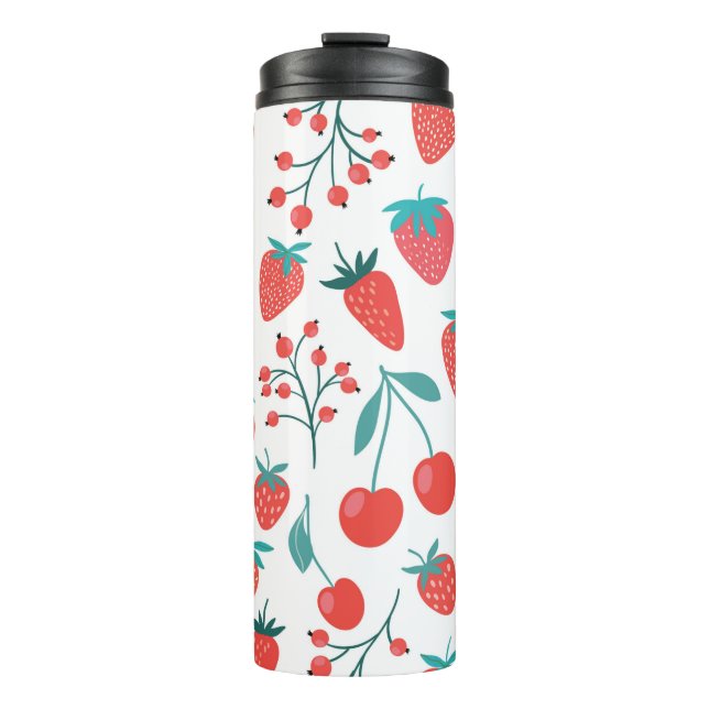 Decorative seamless pattern with fruits, strawberr thermal tumbler (Front)