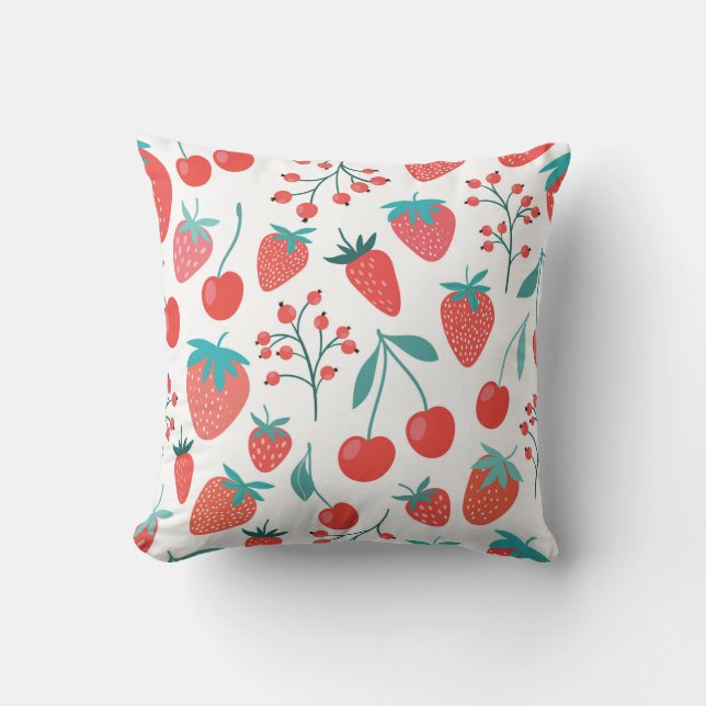 Decorative seamless pattern with fruits, strawberr throw pillow (Front)