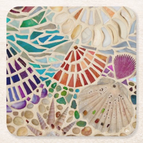 Decorative Seashells Square Paper Coaster