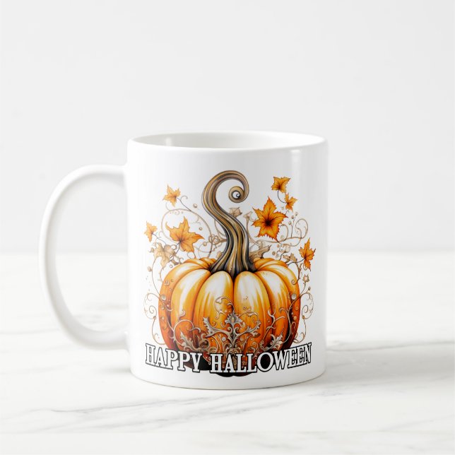 Decorative Seasonal Happy Halloween Pumpkin Coffee Mug (Left)