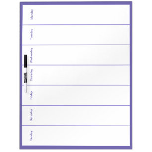 Decorative Seven Day Dry Erase Planner in Purple Dry Erase Board