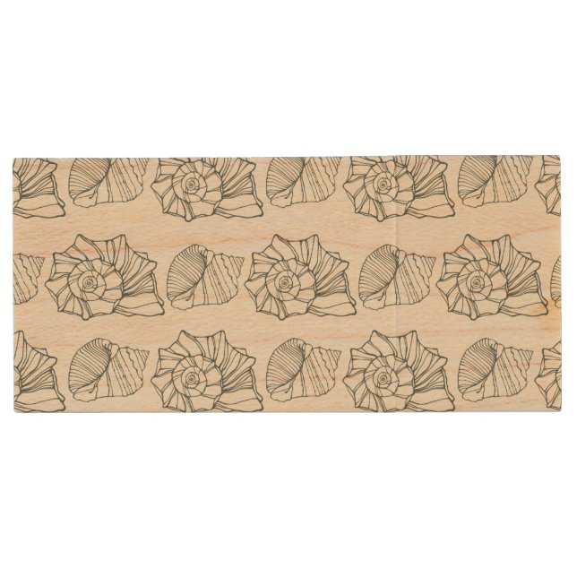 Decorative Shells Pattern Wood Flash Drive (Front)