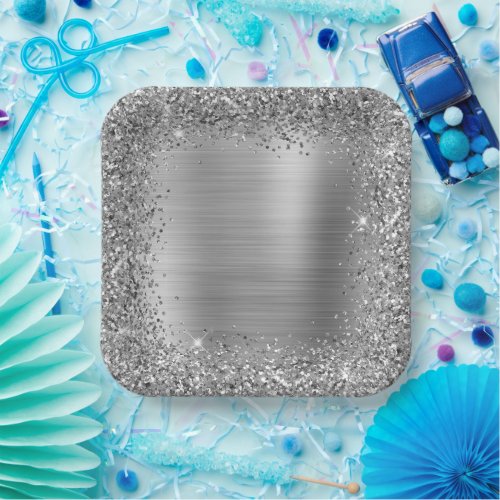 Decorative Silver Glitter and Foil Girly Glam Paper Plates