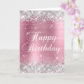 Decorative Silver Glitter Pink Foil Happy Birthday Card | Zazzle